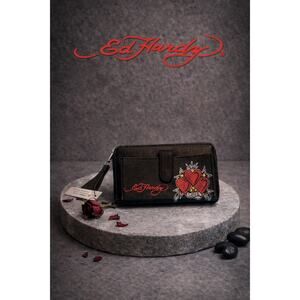 Ed Hardy Love Hearts Vegan Leather Wristlet Wallet